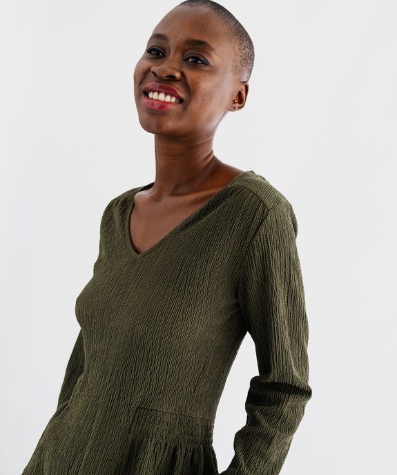 Tee-shirt manches longues en maille gaufrée avec basques femme vue2 - GEMO(FEMME PAP) - GEMO