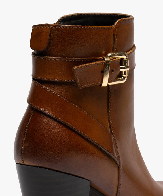 Bottines femme à talon carré dessus en cuir avec zip et bride fantaisie - Tanéo vue7 - TANEO - GEMO