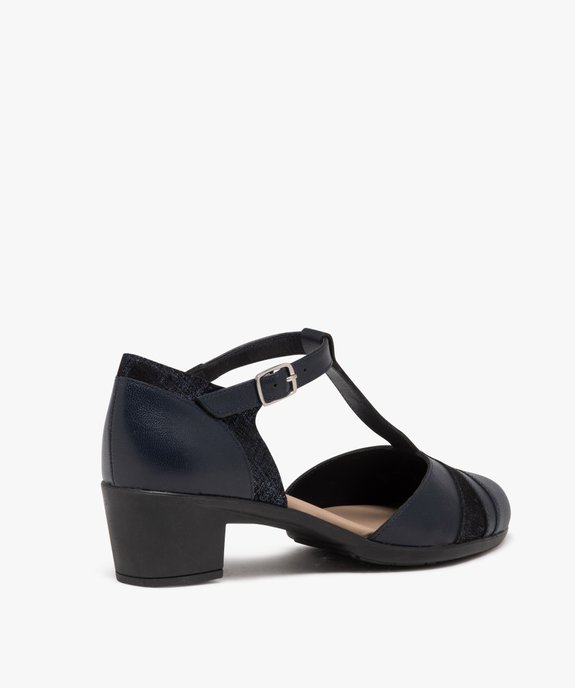 Escarpins femme confort en cuir à talon carré avec bride cheville vue4 - GEMO 4G FEMME - GEMO