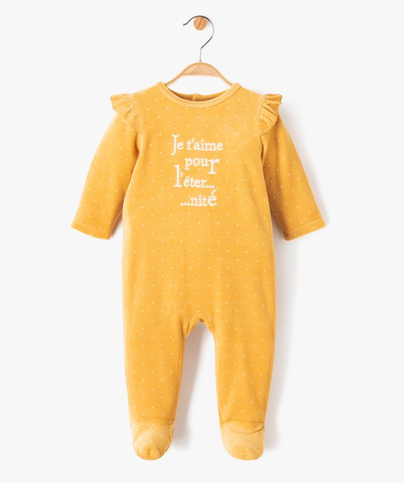 Pyjama bébé en velours imprimé pois et volant vue1 - GEMO(BB COUCHE) - GEMO