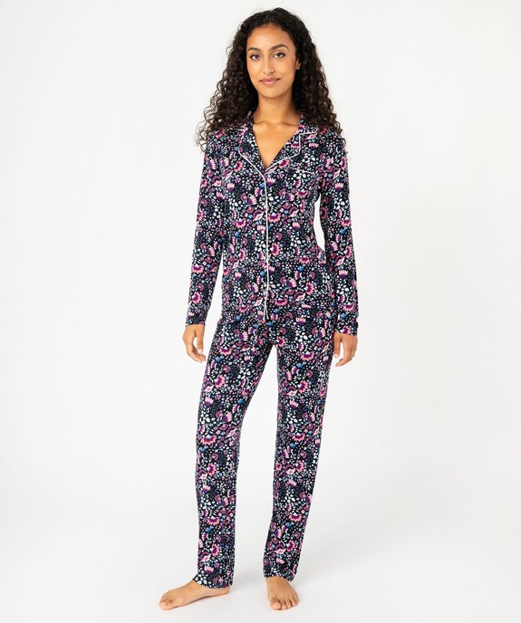 Pyjama deux pièces en viscose femme : chemise et pantalon vue1 - GEMO 4G FEMME - GEMO