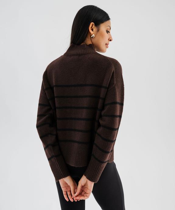 Pull col montant rayé avec couture sur l’avant femme vue3 - GEMO(FEMME PAP) - GEMO