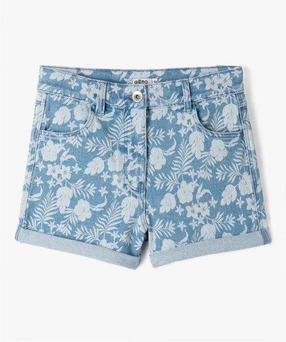 Short fille en denim à motifs fleuris avec revers vue1 - GEMO 4G FILLE - GEMO