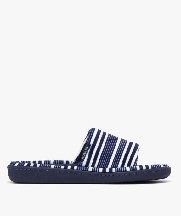 Chaussons femme mules ouvertes en velours rayé - Isotoner vue1 - ISOTONER - GEMO