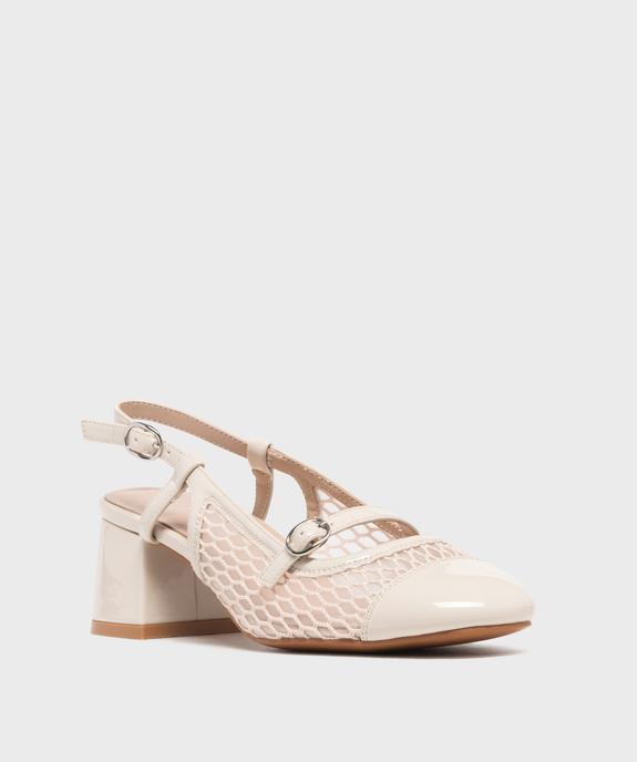 Escarpins slingback en tulle et matière vernie femme - Follow Me vue3 - FOLLOW ME - GEMO