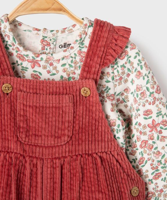 Ensemble 2 pièces bébé fille salopette en velours et body manches longues vue2 - GEMO(BB COUCHE) - GEMO