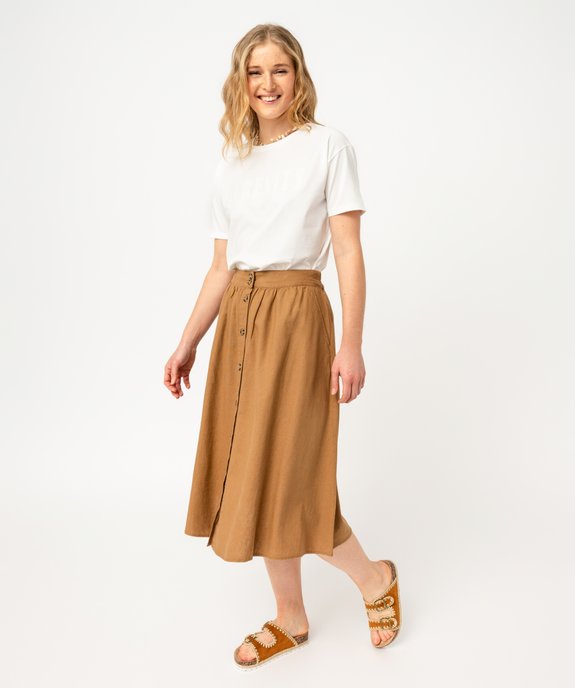 Jupe midi à boutons en lin femme vue6 - GEMO 4G FEMME - GEMO
