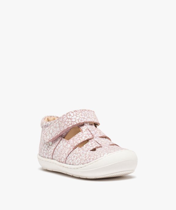 Sandales premiers pas bébé fille dessus cuir imprimé – NA! vue2 - NA! - GEMO