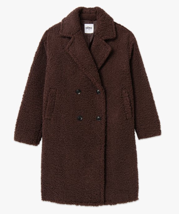 Manteau femme mi-long en maille bouclette à double boutonnage vue4 - GEMO(FEMME PAP) - GEMO