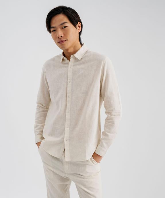Chemise à manches longues en lin et coton coupe regular homme vue1 - GEMO 4G HOMME - GEMO