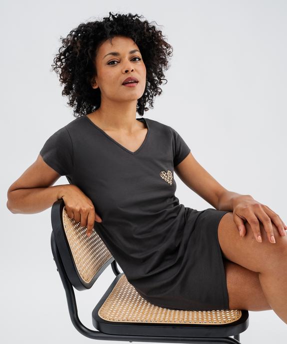 Chemise de nuit à manches courtes et col V femme vue1 - GEMO 4G FEMME - GEMO