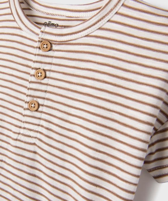 Tee-shirt rayé à manches courtes et col tunisien bébé garçon vue2 - GEMO 4G BEBE - GEMO