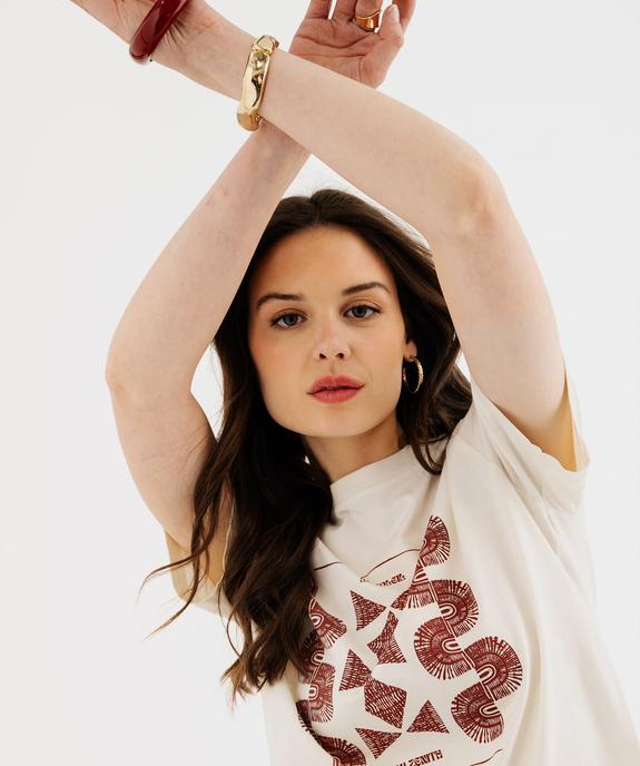 Tee-shirt manches courtes en coton imprimé femme vue4 - GEMO 4G FEMME - GEMO