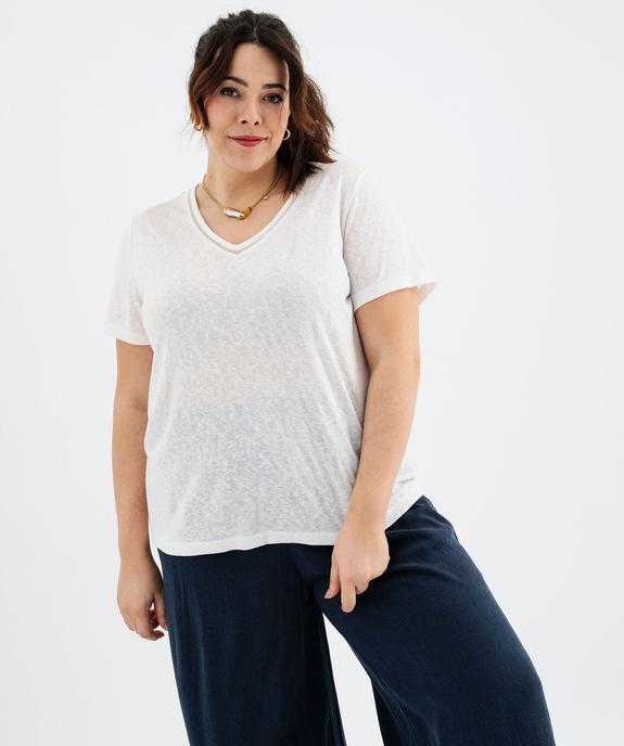 Tee-shirt manches courtes pailleté à col V femme grande taille vue2 - GEMO (G TAILLE) - GEMO