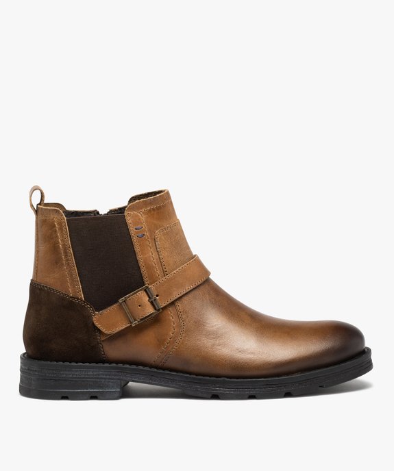 Boots homme dessus en cuir uni style Chelsea à zip vue2 - GEMO (CASUAL) - GEMO