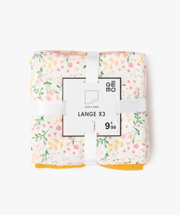 Lange à motifs fleurs en gaze de coton bébé (lot de 3) vue3 - GEMO(BB COUCHE) - GEMO