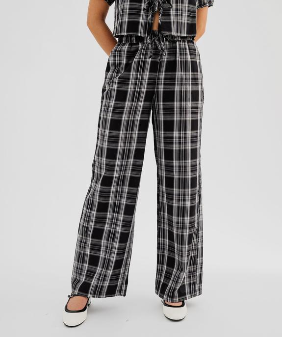 Pantalon large à carreaux avec taille élastique femme vue1 - GEMO(FEMME PAP) - GEMO
