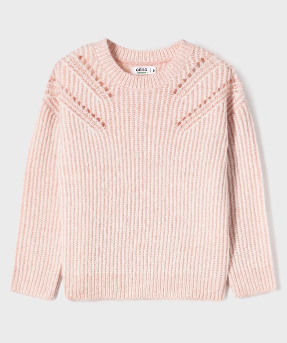 Pull en maille côtelée et ajourée extensible fille vue1 - GEMO 4G FILLE - GEMO