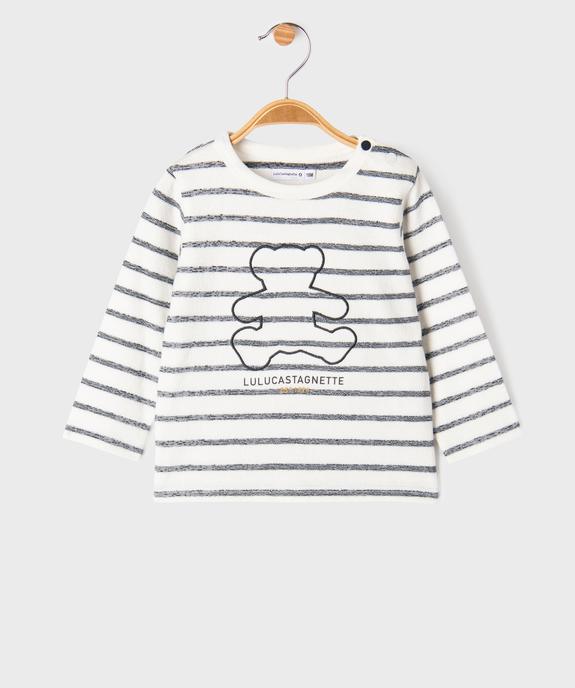 Tee-shirt manches longues à rayures et motif ourson bébé garçon - LuluCastagnette vue2 - LULU CASTAGNETTE GEMO FOR GOOD - GEMO
