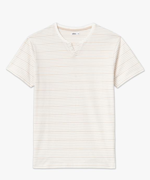 Tee-shirt manches courtes à rayures et col fantaisie homme vue4 - GEMO 4G HOMME - GEMO