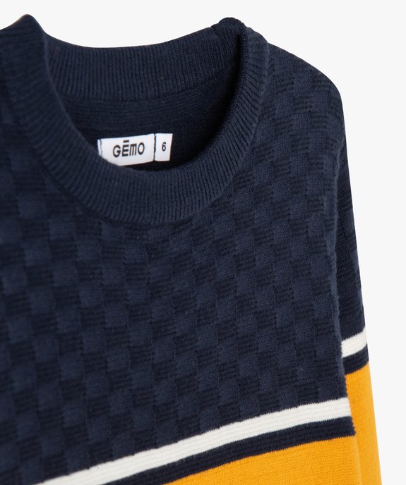 Pull bicolore avec maille fantaisie sur le haut garçon vue2 - GEMO (ENFANT) - GEMO
