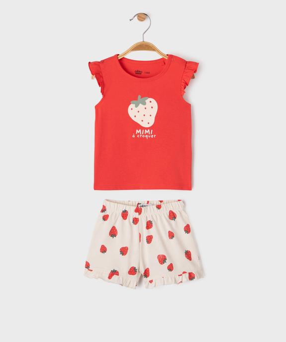 Pyjashort 2 pièces à motifs fraises bébé fille vue3 - GEMO 4G BEBE - GEMO