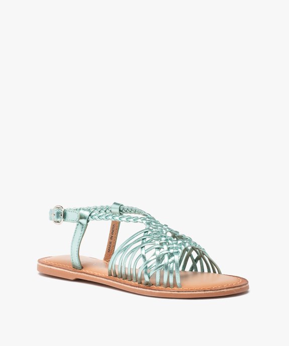 Sandales fille à fines brides tressées en cuir métallisé vue2 - GEMO (ENFANT) - GEMO