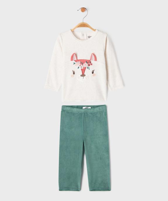 Pyjama 2 pièces en velours avec motif biche brodé bébé fille vue1 - GEMO 4G BEBE - GEMO