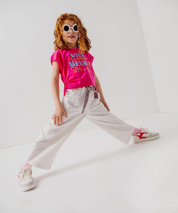 Pantalon large en coton avec ceinture brodée fille vue1 - GEMO 4G FILLE - GEMO