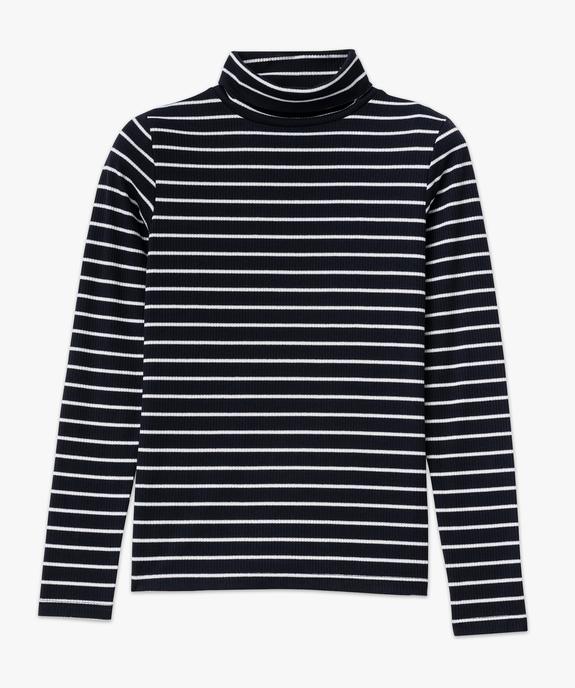 Tee-shirt manches longues à col roulé en maille côtelée rayée femme vue4 - GEMO 4G FEMME - GEMO