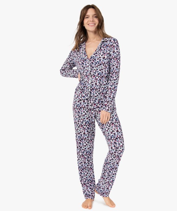 Pyjama deux pièces en viscose femme : chemise et pantalon vue1 - GEMO 4G FEMME - GEMO