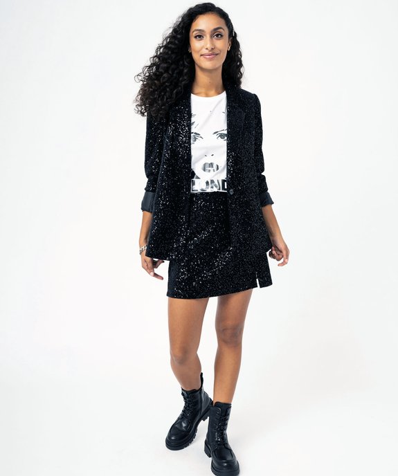 Jupe courte coupe droite en velours et sequins femme vue5 - GEMO(FEMME PAP) - GEMO