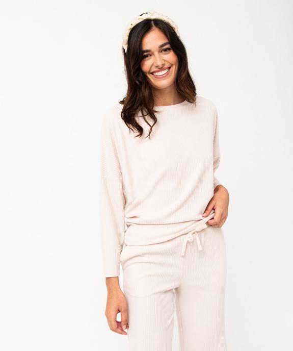 Haut de pyjama en maille côtelée femme vue1 - GEMO 4G FEMME - GEMO