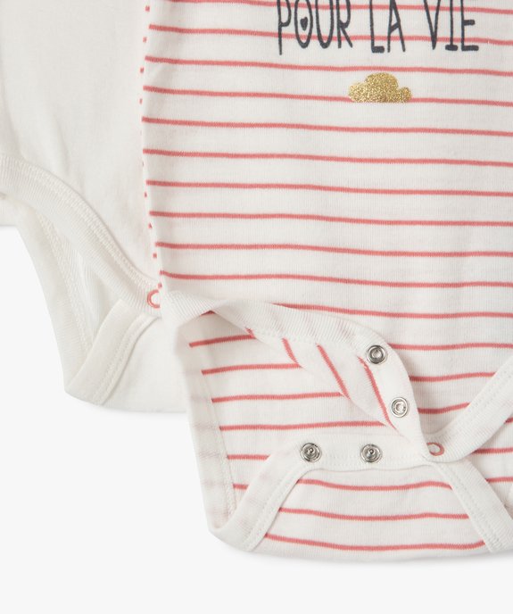 Body bébé fille manches courtes à rayures et fleurs (lot de 3) vue4 - GEMO 4G BEBE - GEMO