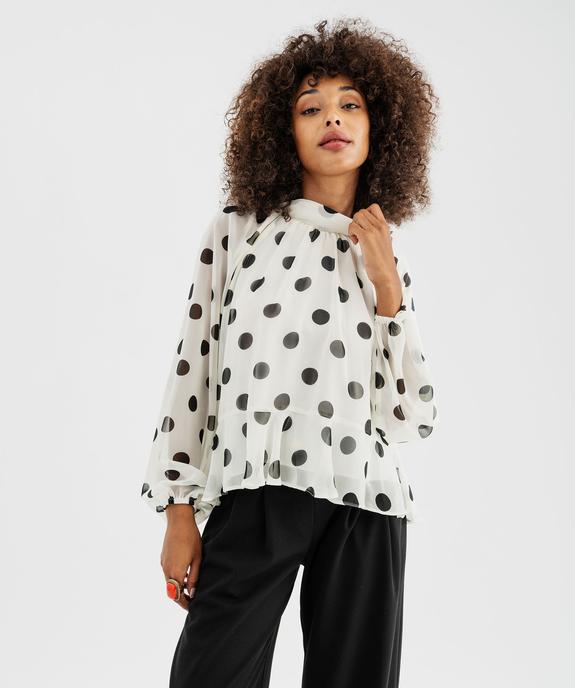 Blouse à pois en voile avec lien dans le dos femme vue1 - GEMO(FEMME PAP) - GEMO