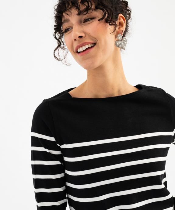 Tee-shirt manches longues rayé en coton épais femme vue4 - GEMO 4G FEMME - GEMO