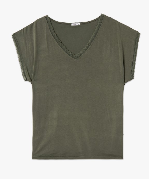 Tee-shirt femme grande taille à manches courtes et col V et dentelle  vue4 - GEMO 4G GT - GEMO