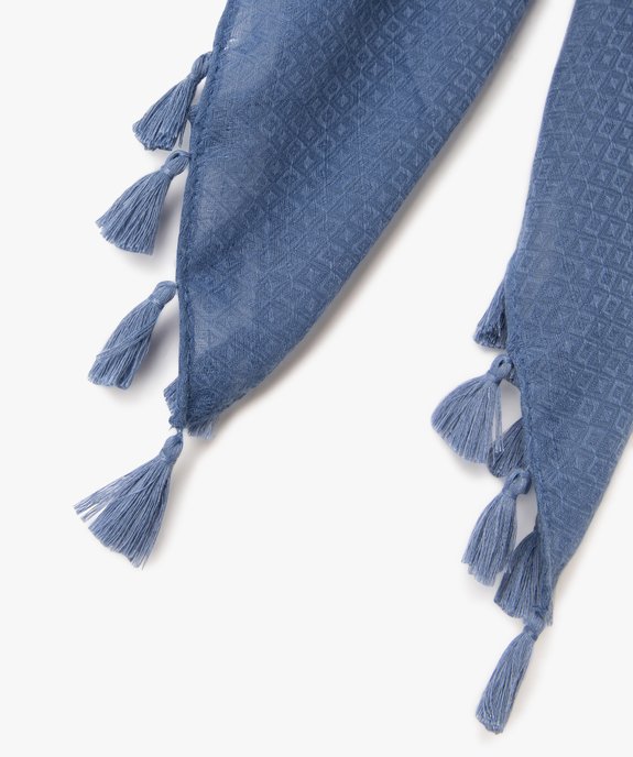 Foulard femme uni en maille texturée et finitions pompons vue2 - GEMO 4G FEMME - GEMO