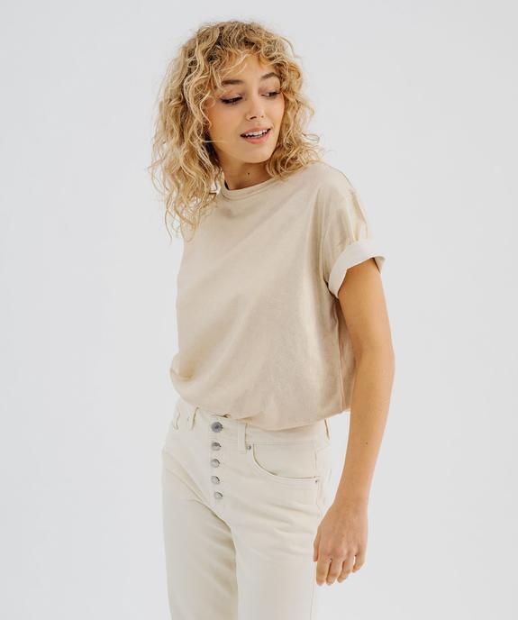 Tee-shirt manches courtes et col rond à paillettes femme - GEMO 4G FEMME Tee-shirt manches courtes et col rond à paillettes femme vue1 - GEMO 4G FEMME - GEMO