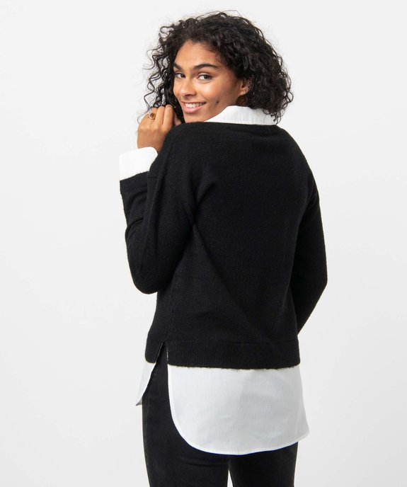 Pull femme avec col chemise effet 2 en 1 vue3 - GEMO(FEMME PAP) - GEMO