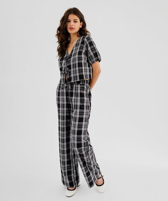 Pantalon large à carreaux avec taille élastique femme vue4 - GEMO(FEMME PAP) - GEMO