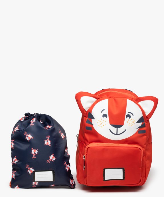 Sac à dos maternelle imprimé tigre avec pochette assortie vue1 - GEMO (ENFANT) - GEMO
