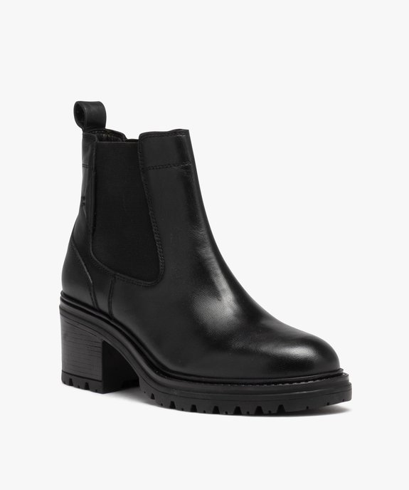 Boots femme à talon en cuir uni style Chelsea vue2 - GEMO(URBAIN) - GEMO