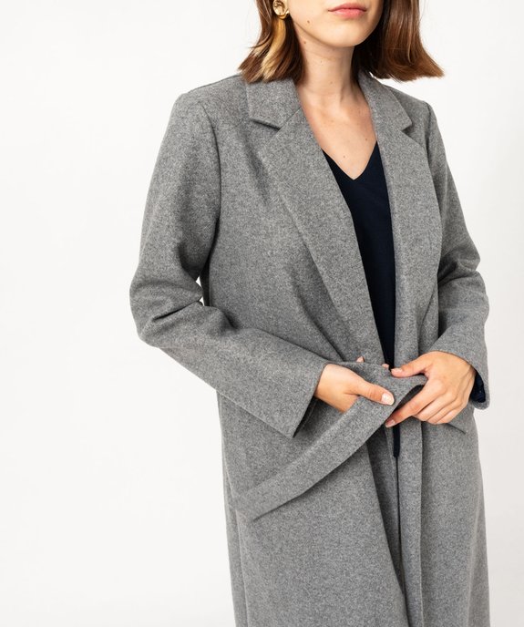 Manteau long aspect drap de laine avec ceinture femme vue3 - GEMO 4G FEMME - GEMO