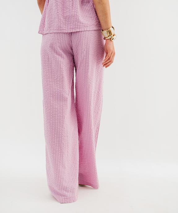 Pantalon ample en coton gaufré avec taille élastique femme vue3 - GEMO(FEMME PAP) - GEMO