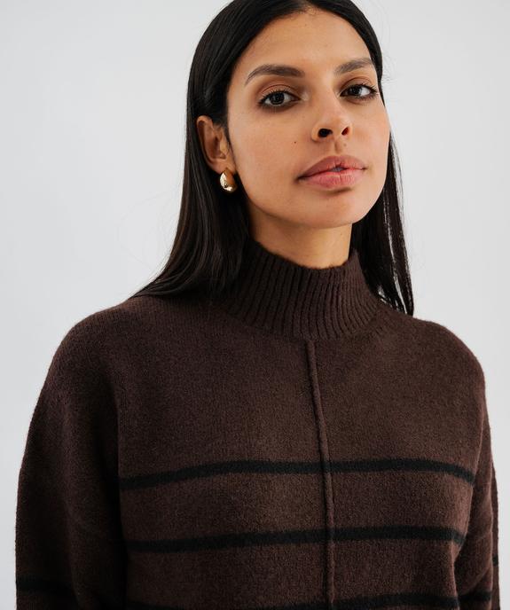 Pull col montant rayé avec couture sur l’avant femme vue2 - GEMO(FEMME PAP) - GEMO