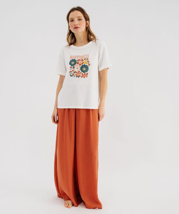 Haut de pyjama à manches courtes à motifs fleuris femme vue4 - GEMO 4G FEMME - GEMO