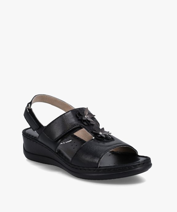 Sandales femme confort en cuir à brides scratch vue2 - GEMO (CONFORT) - GEMO