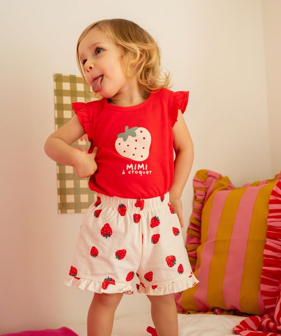 Pyjashort 2 pièces à motifs fraises bébé fille vue1 - GEMO 4G BEBE - GEMO