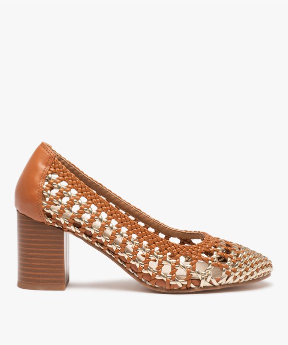 Escarpins femme à talon carré et dessus tressé  vue1 - GEMO(URBAIN) - GEMO